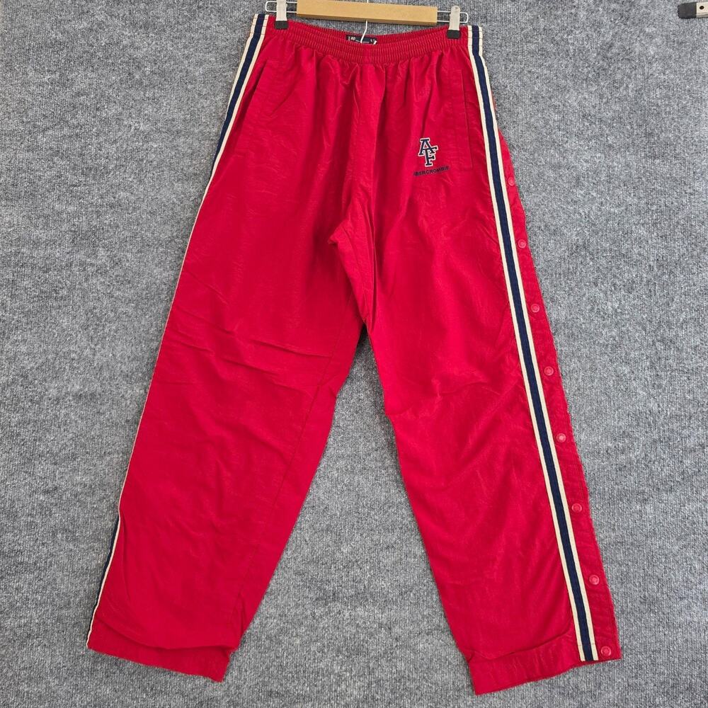 Vtg Abercrombie & Fitch Pants Medium Red Snap Tear Track Hip Hop Baggy 90s Y2K